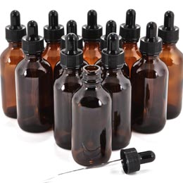 Amber Glass Bottles with Dropper Lids.