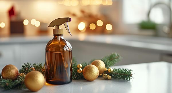 Homemade Christmas Room Spray in Amber Bottle.