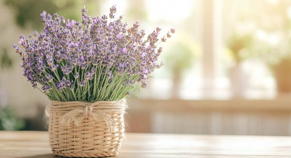 A Bunch of Lavender in a Basket - Lavender Essential Oil Blends for Diffusers.