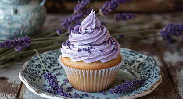 A Lavender Cupcake on a Plate and How you Can Make This Recipe.