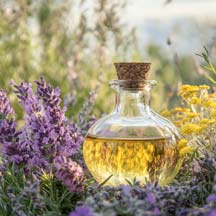 A Bottle of Oil in a Field of Lavender.