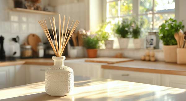 Reed Diffuser Sitting on Kitchen Counter.