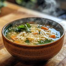 A Steaming Bowl of Chicken Noodle Soup.