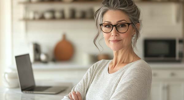 Middle Aged Woman Standing in the Kitchen.